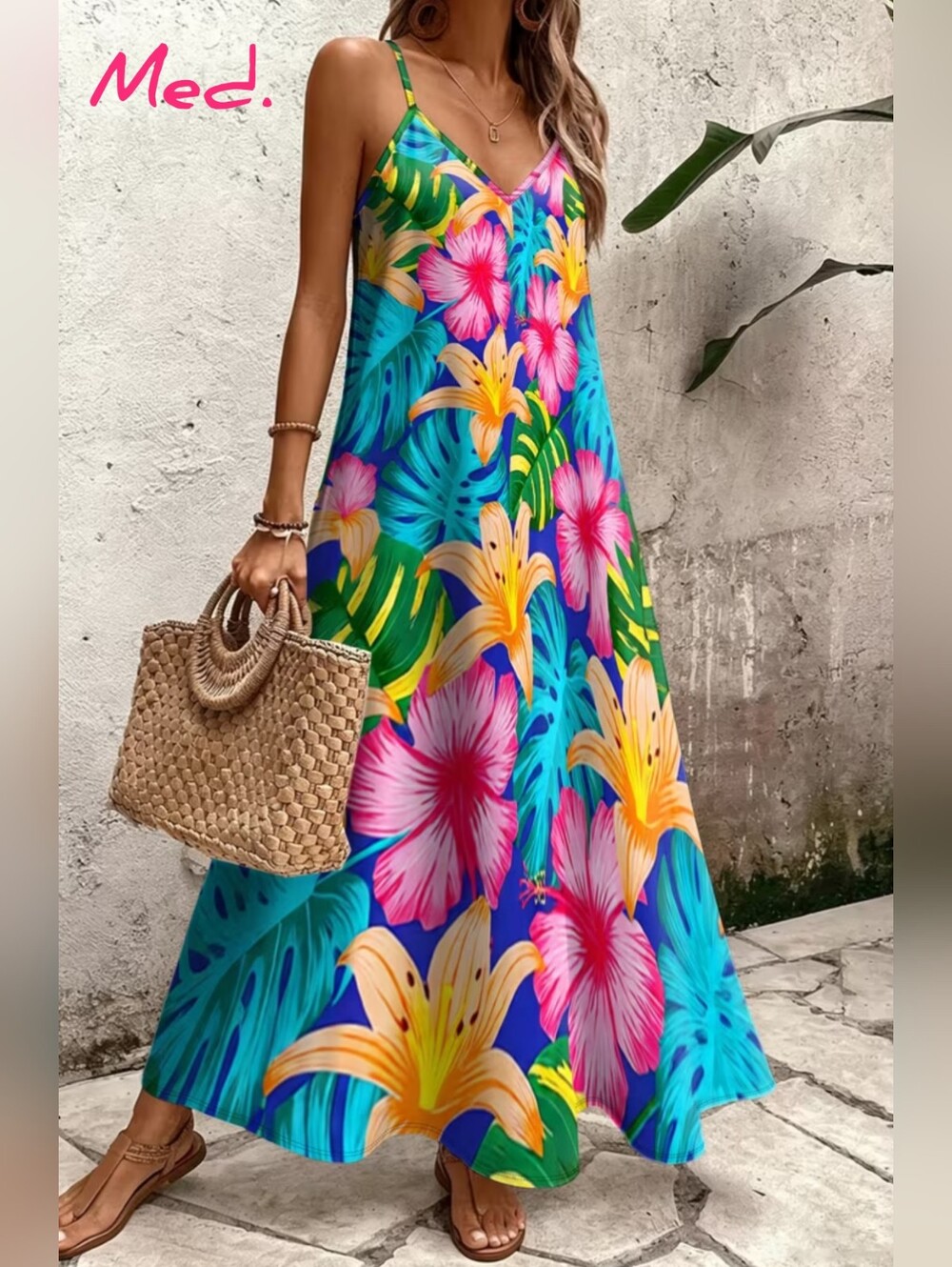 Colorful floral summer maxi dress, Med. New